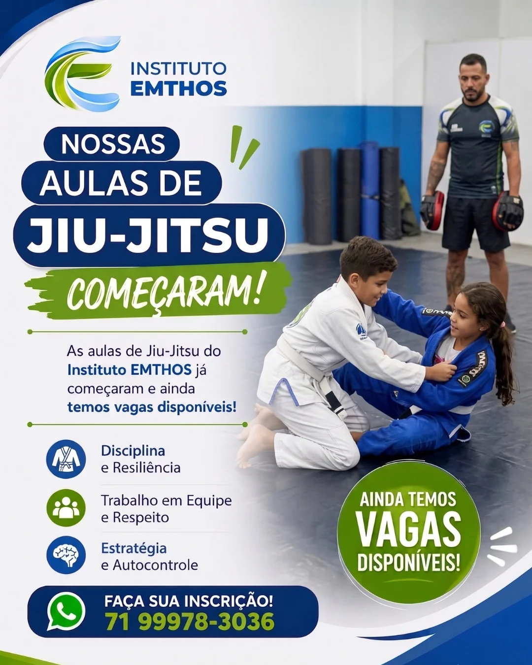 Publicação do Instituto Emthos sobre as aulas de jiu-jítsu